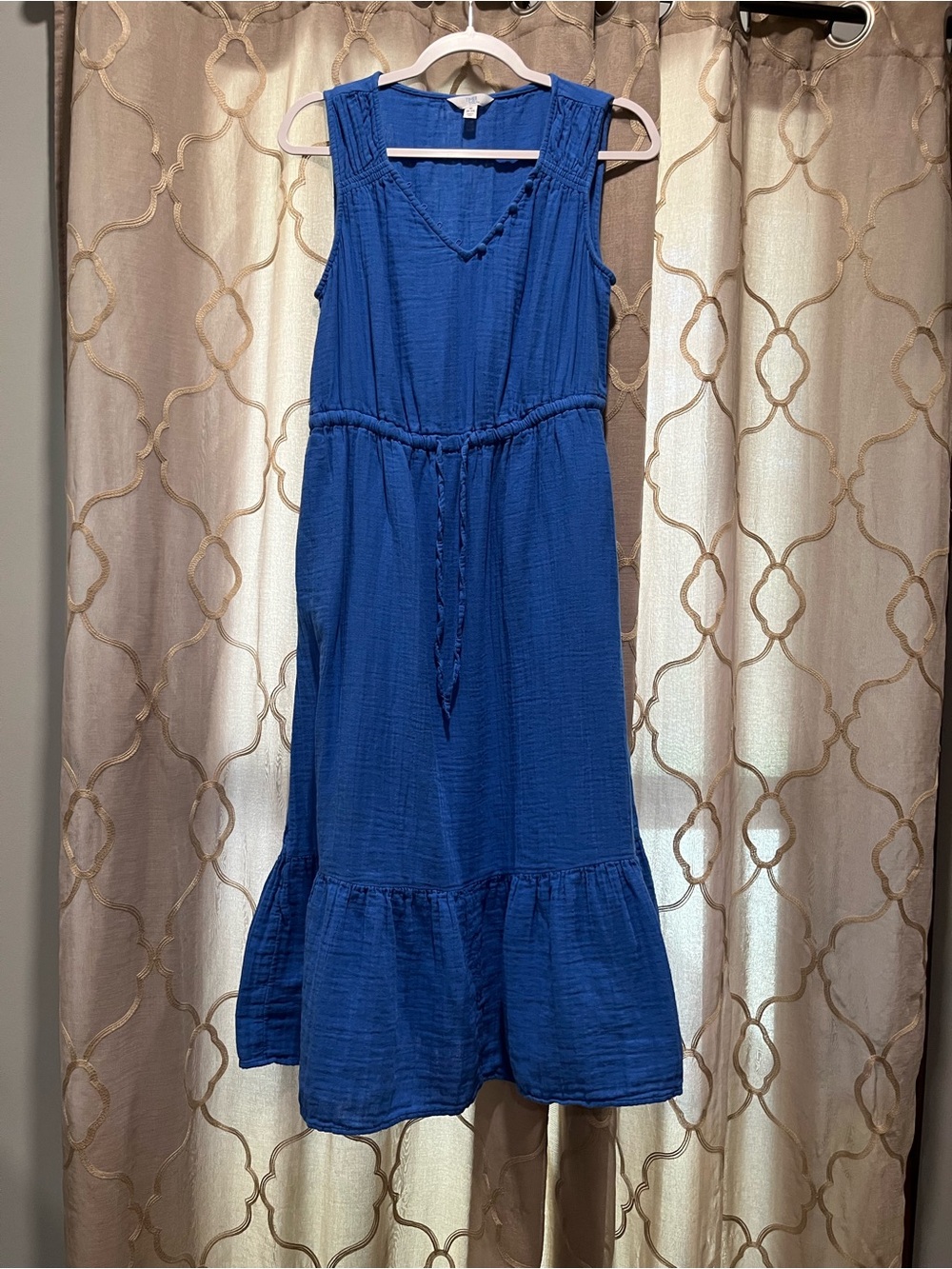 Time and Tru Royal Blue Sleeveless Maxi Dress with Braided Waist Tie